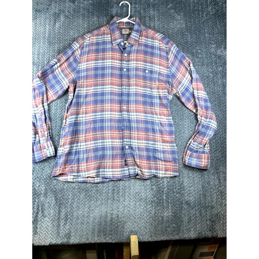 Faherty The All Time Shirt Mens XL Blue Red Autumn Plaid Long Sleeve Button Down